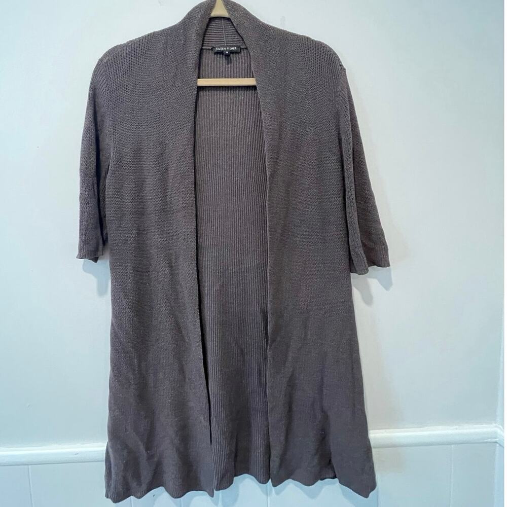 Eileen Fisher Women’s Short Sleeve Open Cardigan Silk‎ Cotton Blend Size Medium
